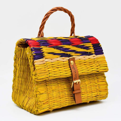 Sac cartable en osier (jonc) 22cm - Jaune