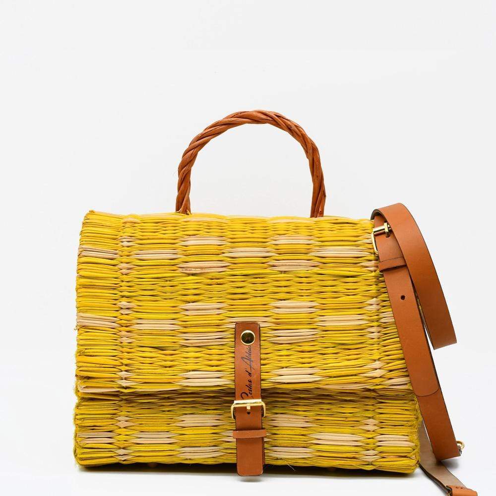 Sac cartable en osier (jonc) 25cm - Jaune