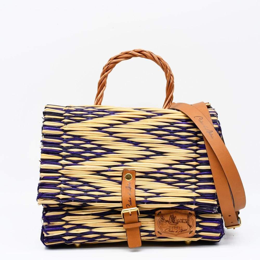 Sac cartable en osier (jonc) 25cm - Violet & naturel