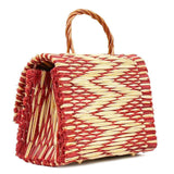Sac cartable en osier (jonc) 25cm - Rouge & naturel