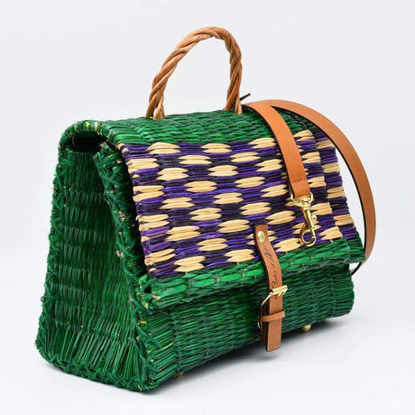 Sac cartable en jonc 30cm - Vert & violet