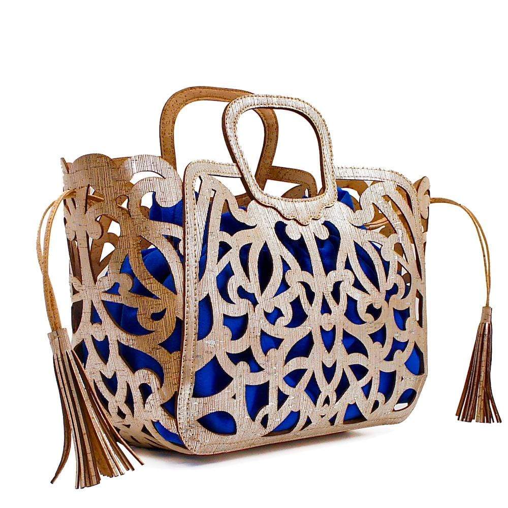 Sac panier en liège Doré et Bleu