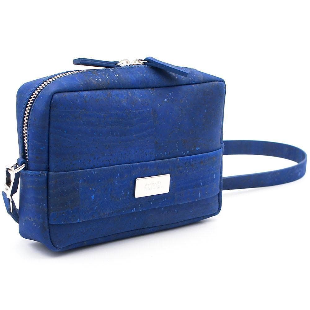 Sac pochette banane en liège bleu