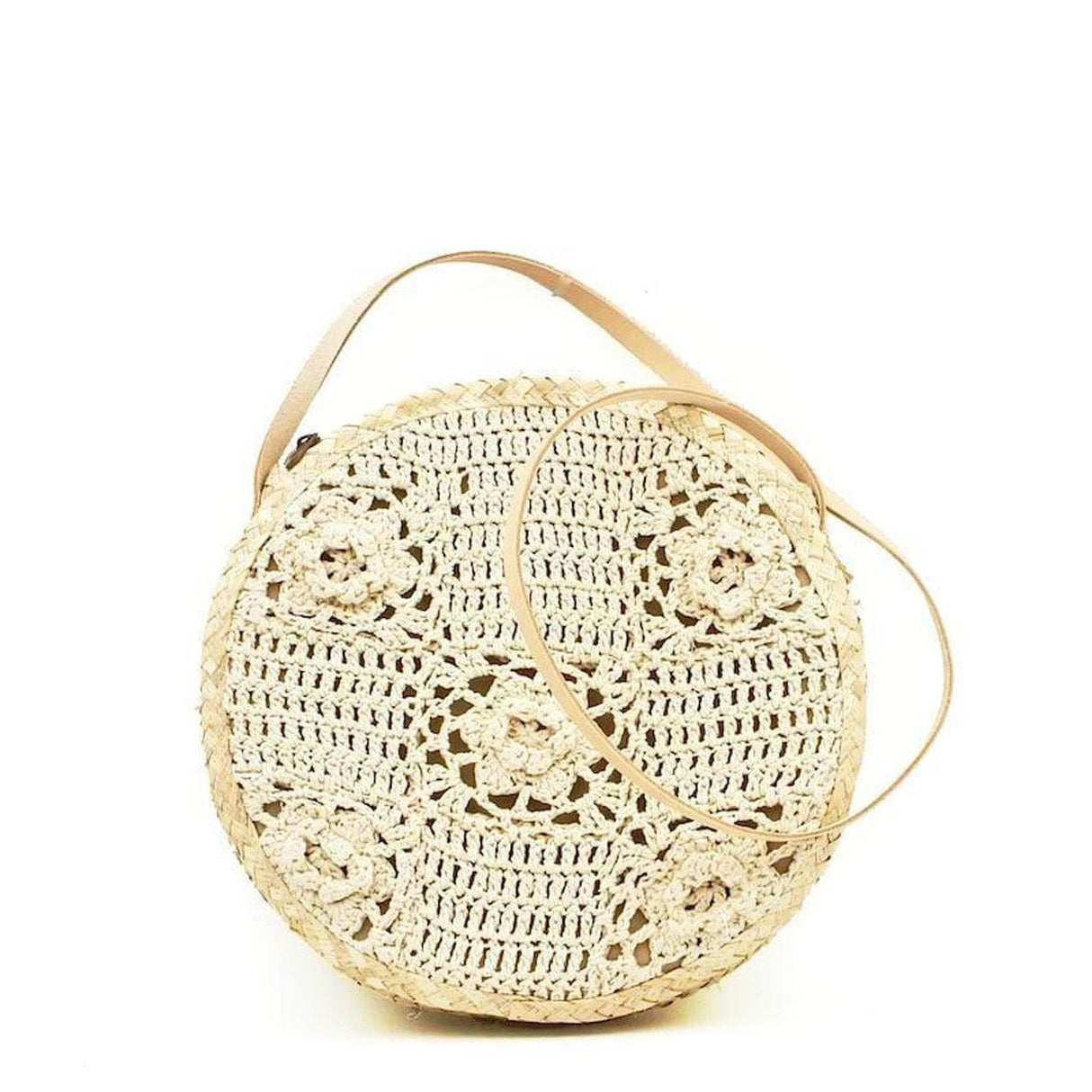 Sac rond en paille tressée et crochet - 31 cm