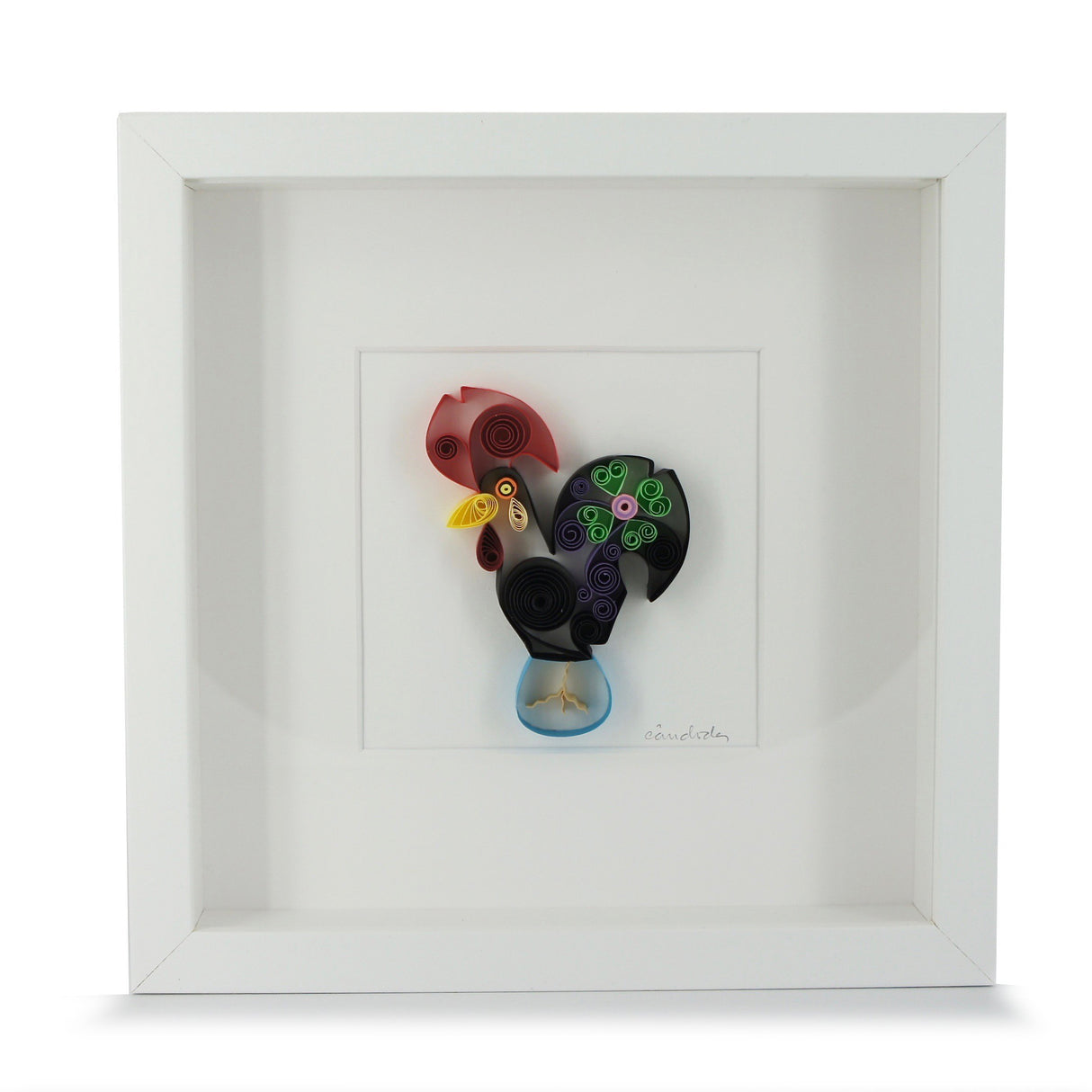 Tableau en paperolles "Coq de Barcelos"