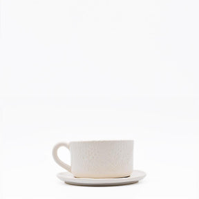 Tasse en céramique blanche I Motifs dentelles portugaises Grande tasse et sous-tasse blanche - 12 cm