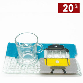 Tasse et plateau en verre fusionné "Electrico 28"