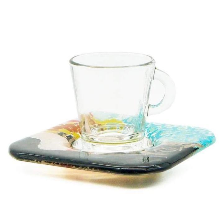 Tasse et sous tasse en verre fusionné "Amália"