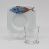 Tasse et sous tasse en verre fusionné "Sardinha"